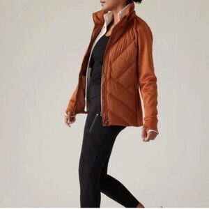 Athleta Inlet Athletic Hooded Workout Jacket stretch Sienna Brown Medium XXS NWT